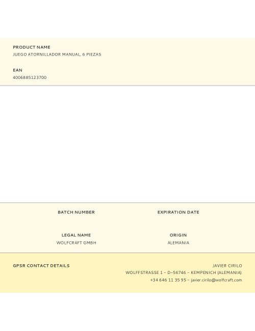 Juego atornillador manual, 6 piezas