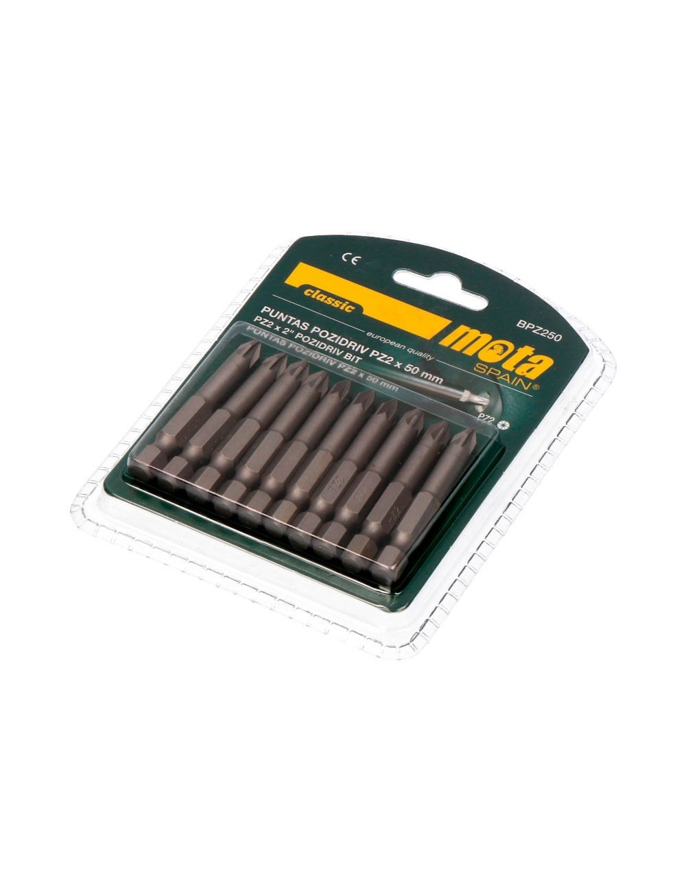 Pack 10 puntas bit pz2 x 50mm 1/4" acero bpz250 mota Pack 10 puntas bit pz2 x 50mm 1/4" acero bpz250 mota