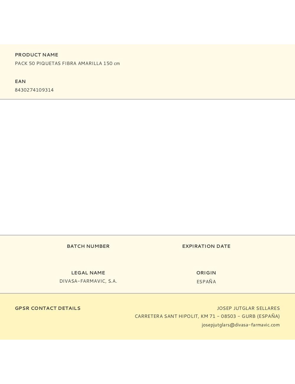 Pack 50 piquetas fibra amarilla 150 cm