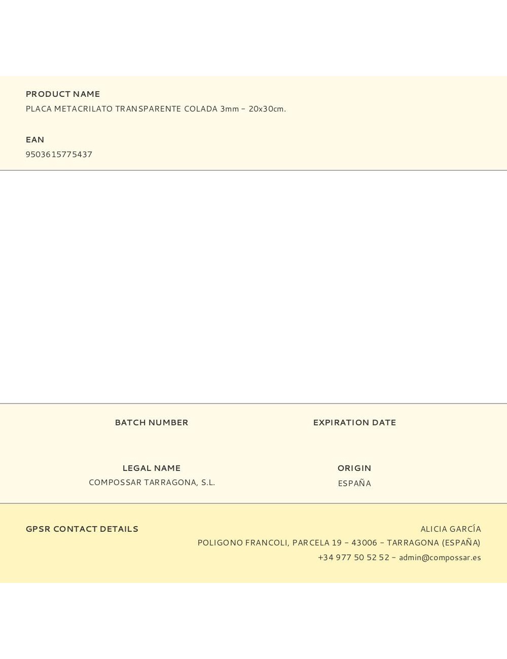 Placa metacrilato transparente colada 3mm - 20x30cm.