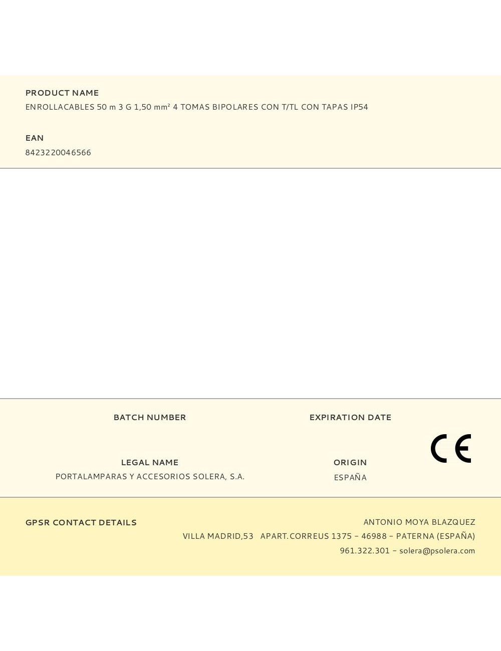 Enrollacables 50 m 3 g 1,50 mm 4 tomas bipolares con t/tl con tapas ip54