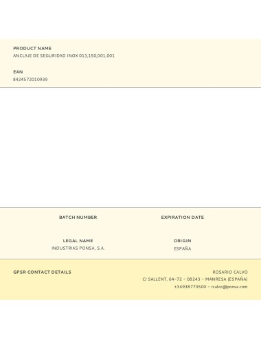 Anclaje de seguridad inox 013,150,001,001