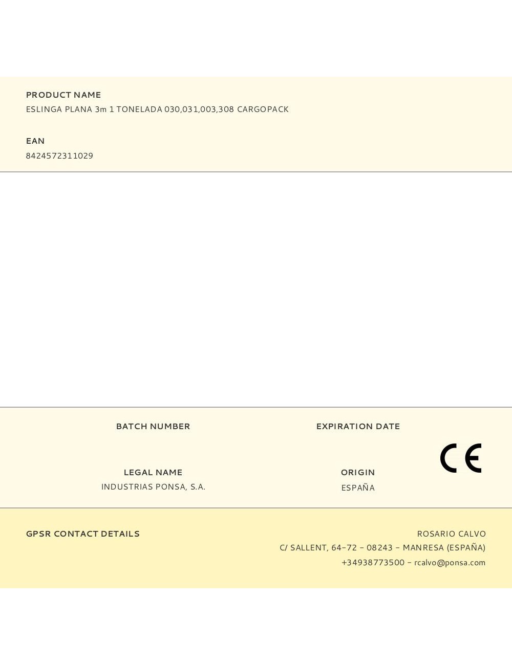 Eslinga plana 3m 1 tonelada 030,031,003,308 cargopack