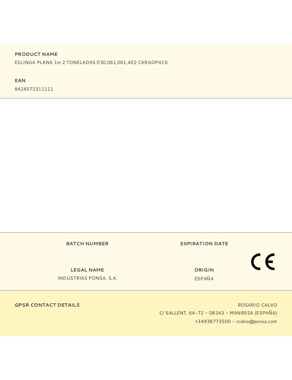 Eslinga plana 1m 2 toneladas 030,061,001,402 cargopack