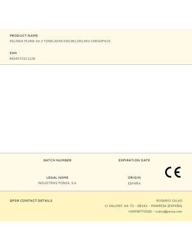 Eslinga plana 2m 2 toneladas 030,061,002,402 cargopack