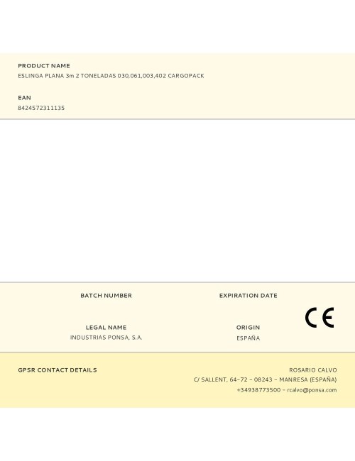 Eslinga plana 3m 2 toneladas 030,061,003,402 cargopack
