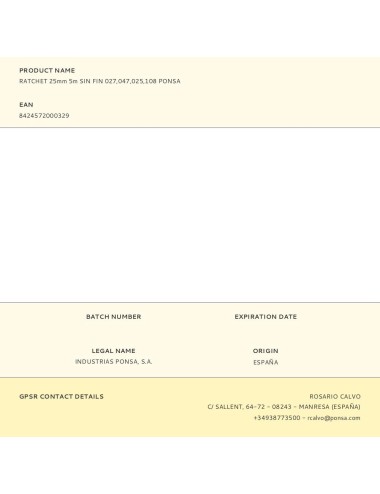 Ratchet 25mm 5m sin fin 027,047,025,108 ponsa