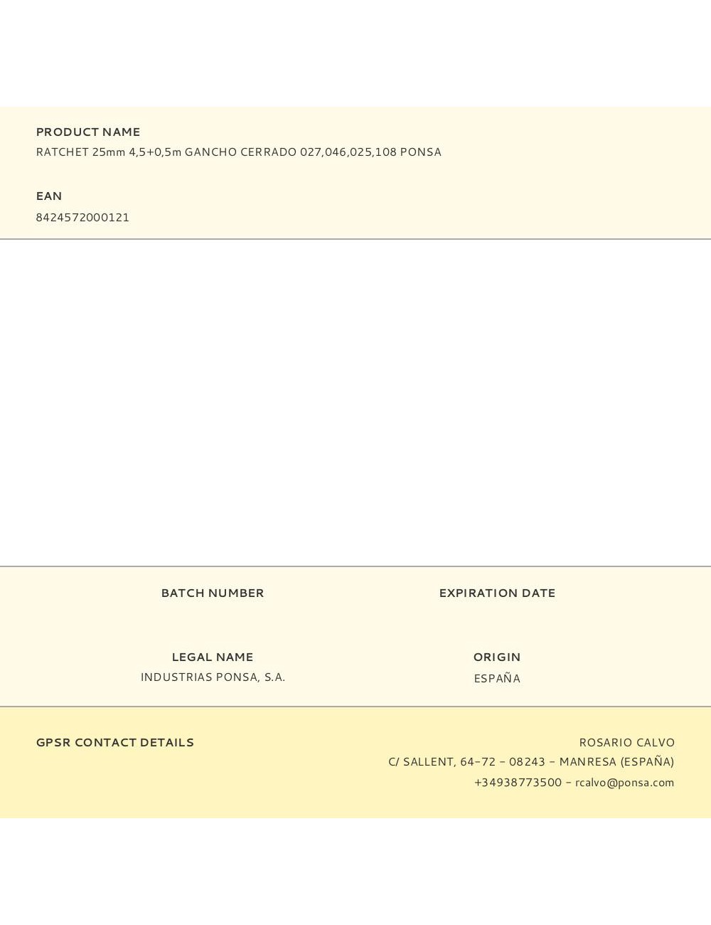 Ratchet 25mm 4,5+0,5m gancho cerrado 027,046,025,108 ponsa