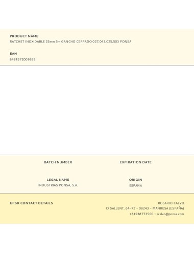 Ratchet inoxidable 25mm 5m gancho cerrado 027,043,025,503 ponsa