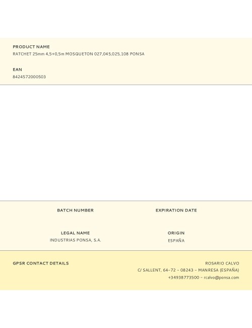 Ratchet 25mm 4,5+0,5m mosqueton 027,045,025,108 ponsa