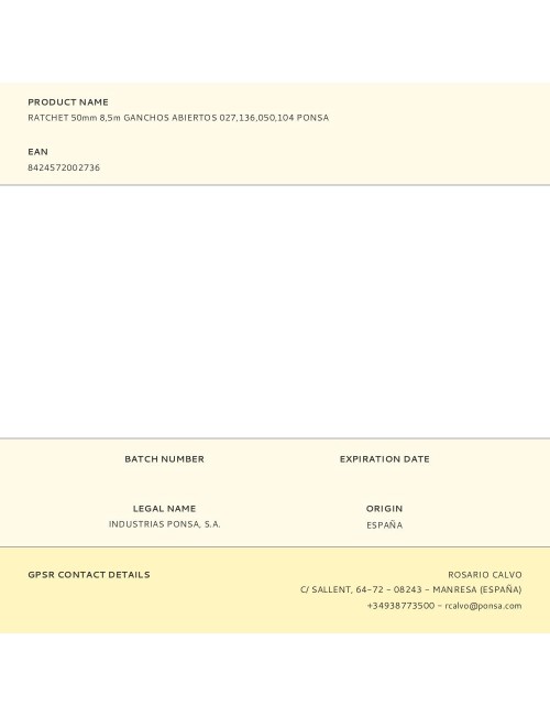 Ratchet 50mm 8,5m ganchos abiertos 027,136,050,104 ponsa