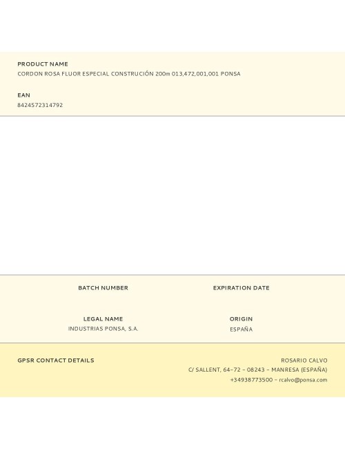 Cordon rosa fluor especial construción 200m 013,472,001,001 ponsa