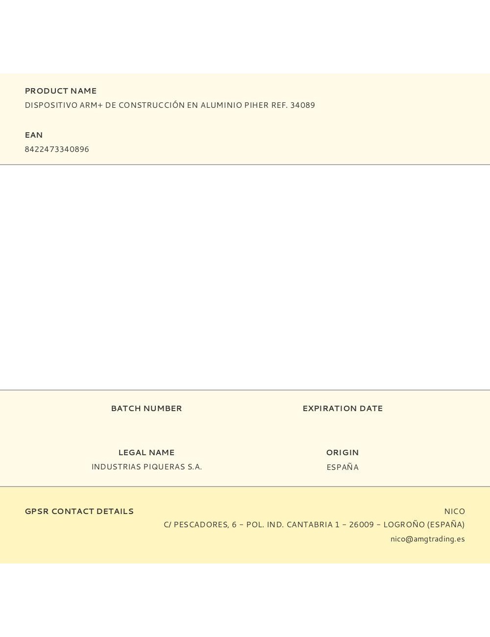 Dispositivo arm+ de construcción en aluminio piher ref. 34089