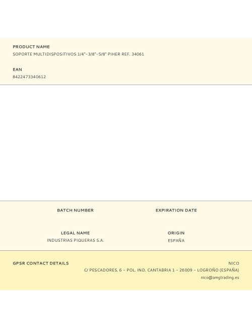 Soporte multidispositivos 1/4"-3/8"-5/8" piher ref. 34061