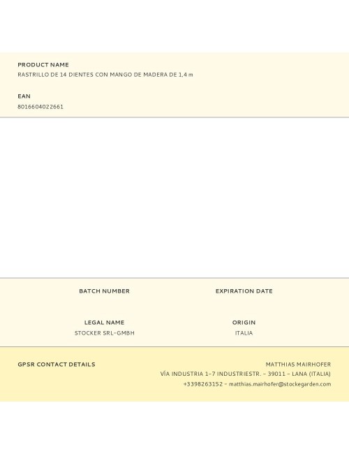 Rastrillo de 14 dientes con mango de madera de 1,4 m