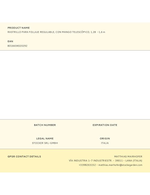 Rastrillo para follaje regulable, con mango telescópico, 1,28 -1,6 m