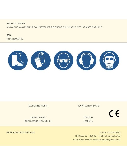 Ahoyadora a gasolina con motor de 2 tiempos drill 932sg-v20. 49-0003 garland