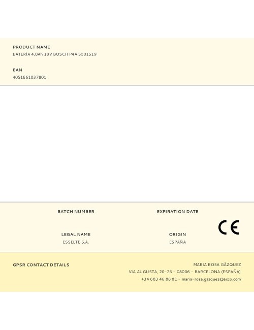 Batería 4,0ah 18v bosch p4a 5001519