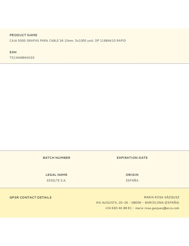 Caja 5000 grapas para cable 36 10mm. 5x1000 unid. dp 11884410 rapid