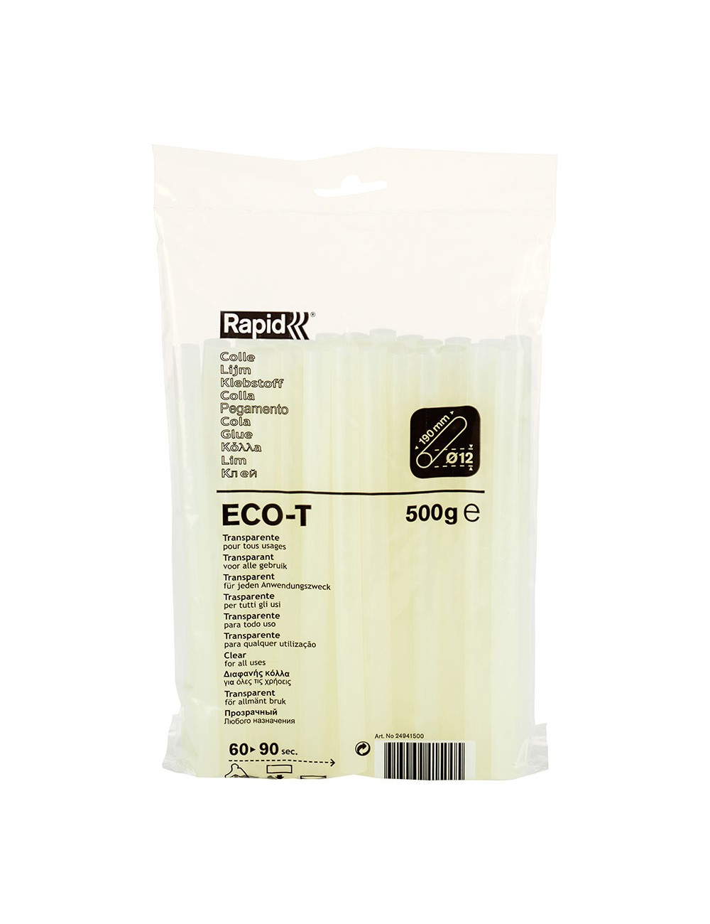 Barra de cola termofusible eco t, transparente, ø12 x 190 mm, 500 g