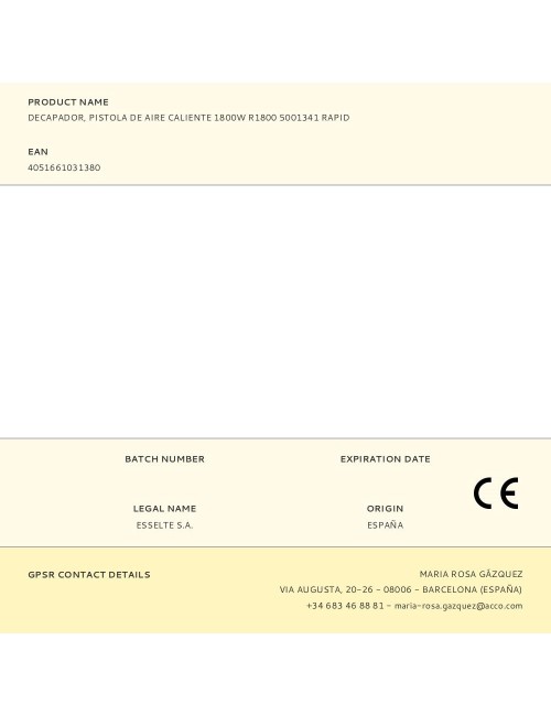 Decapador, pistola de aire caliente 1800w r1800 5001341 rapid