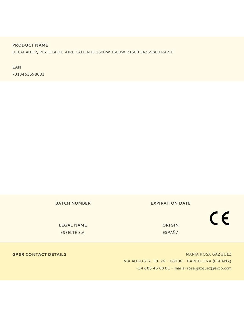 Decapador, pistola de aire caliente 1600w 1600w r1600 24359800 rapid