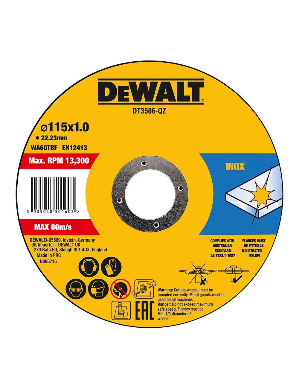 Disco corte acero inox ø115x1x22,23mm dt3506-qz dewalt Disco corte acero inox ø115x1x22,23mm dt3506-qz dewalt