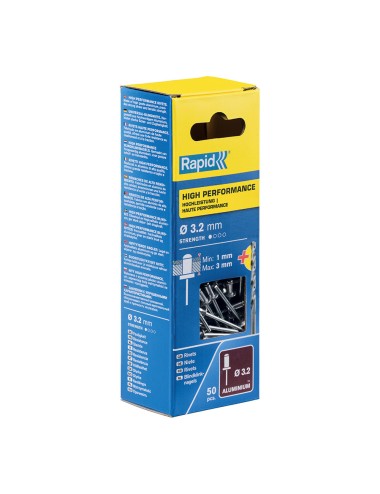 Blister 50 remaches ø3.2x6mm. alu+broca 5001528 rapid