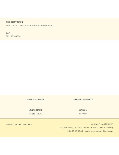Blister 750 clavos n 8 20mm 40109534 rapid