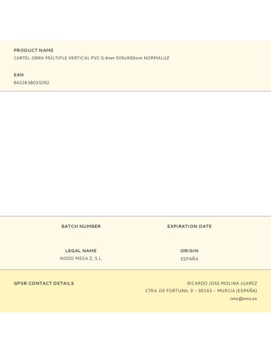 Cartel obra múltiple vertical pvc 0,4mm 500x900mm normaluz