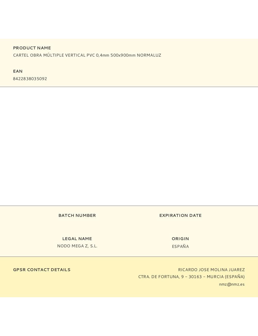 Cartel obra múltiple vertical pvc 0,4mm 500x900mm normaluz