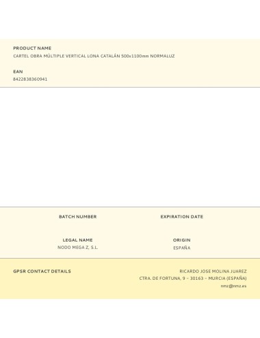 Cartel obra múltiple vertical lona catalán 500x1100mm normaluz