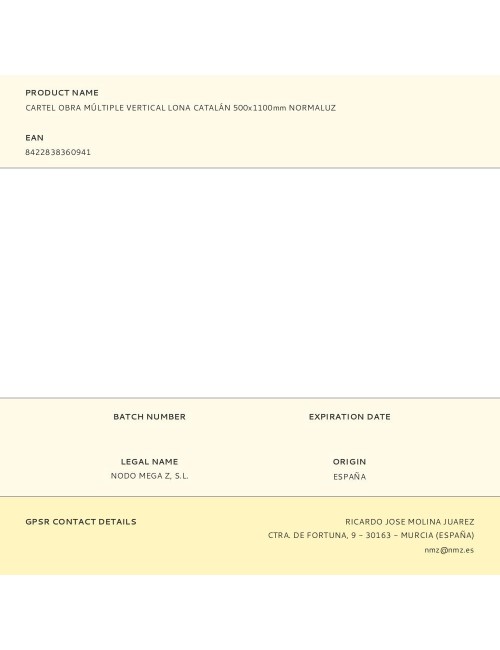 Cartel obra múltiple vertical lona catalán 500x1100mm normaluz