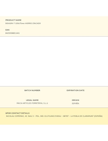 Bisagra t 100x75mm hierro zincado