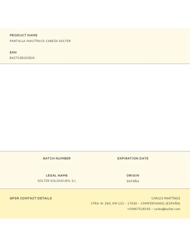 Pantalla inactínica cabeza solter