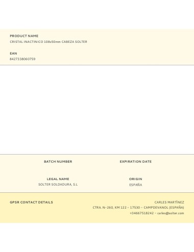 Cristal inactinico 108x50mm cabeza solter