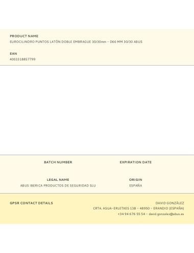 Eurocilindro puntos latón doble embrague 30/30mm - d66 mm 30/30 abus