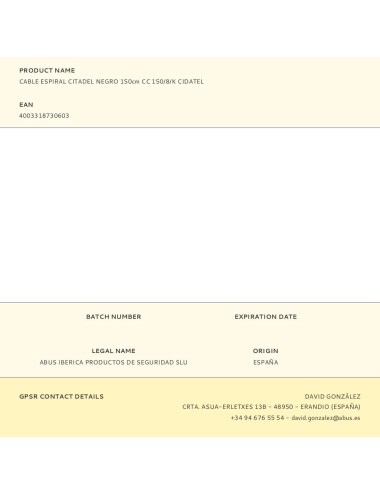 Cable espiral citadel negro 150cm cc 150/8/k cidatel