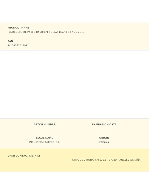 Tendedero de pared basic c/4 poleas blanco 47 x 5 x 5 cm