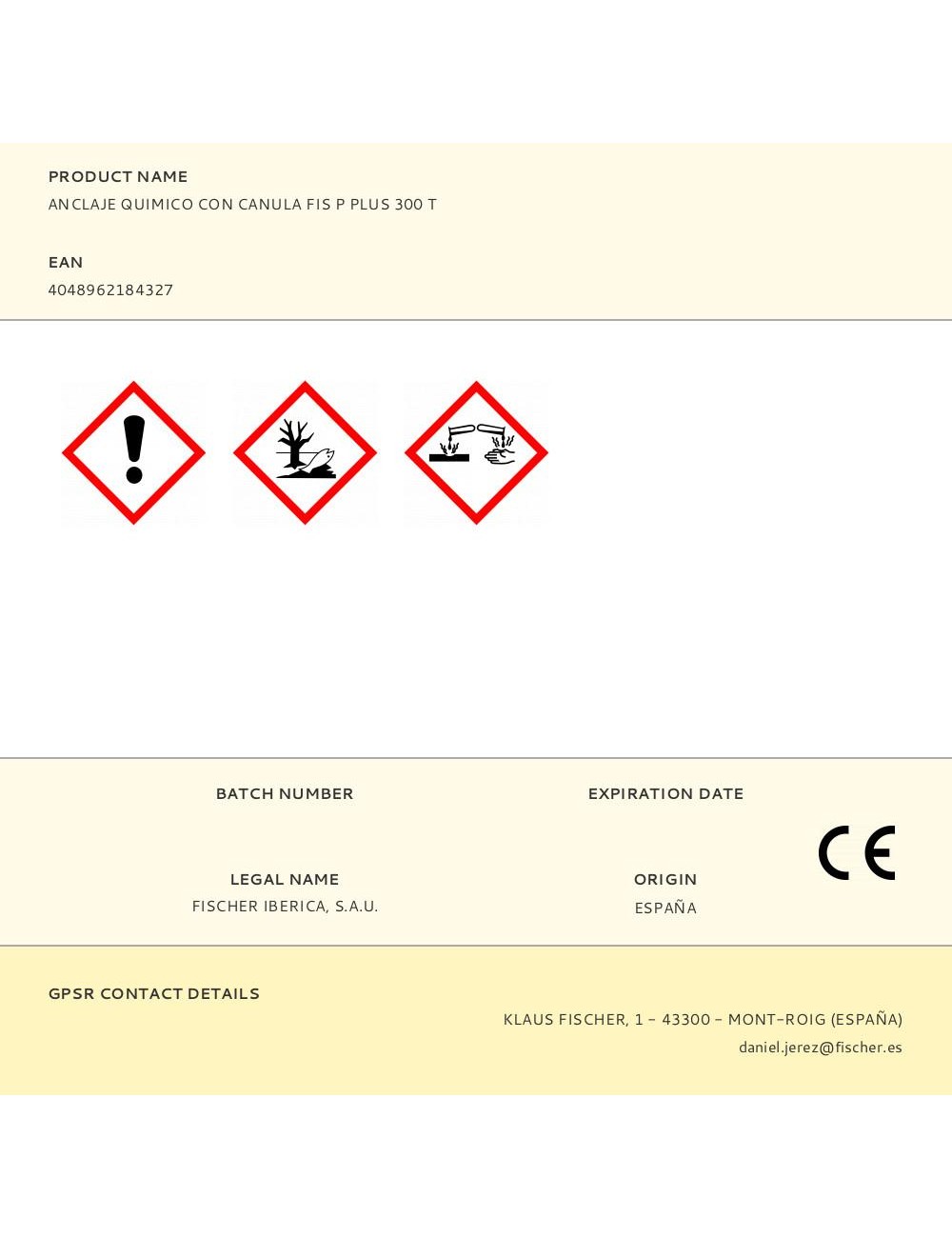 Anclaje quimico con canula fis p plus 300 t