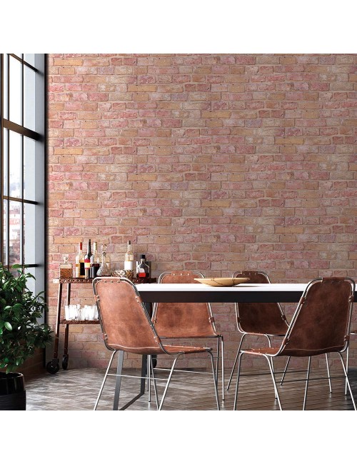 Rollo papel pintado alta calidad ladrillo rojo 0,53 x 10 m