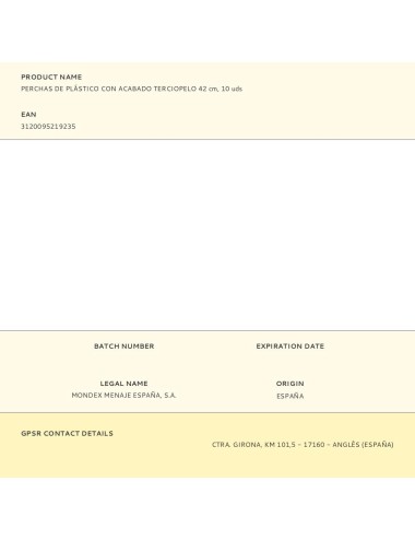 Perchas de plástico con acabado terciopelo 42 cm, 10 uds