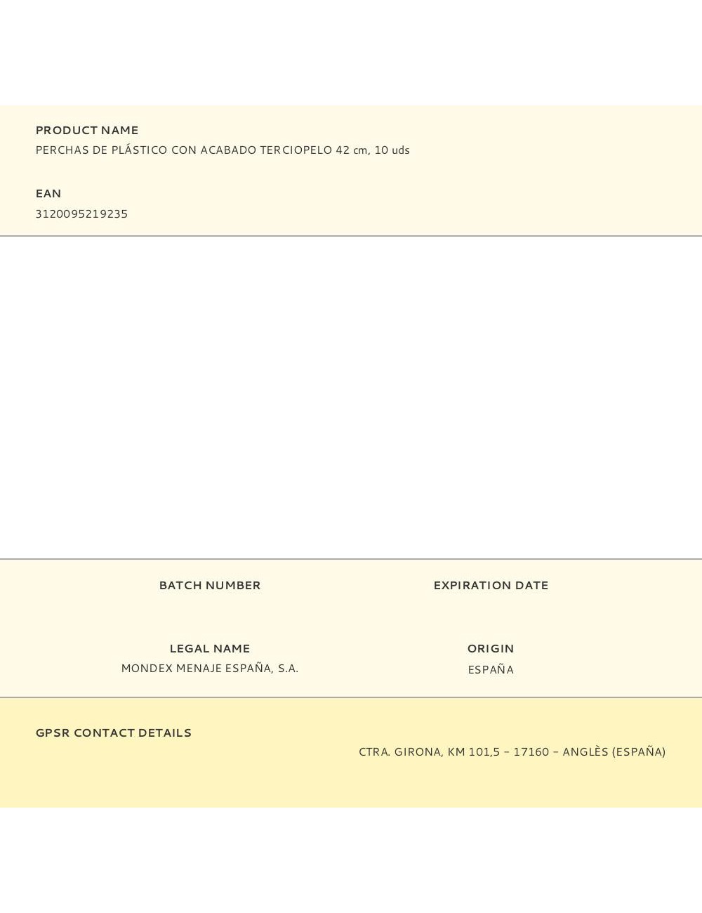 Perchas de plástico con acabado terciopelo 42 cm, 10 uds