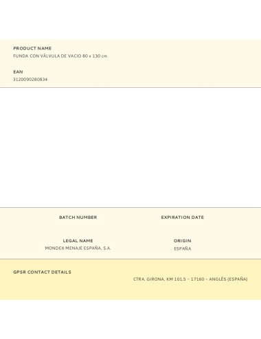 Funda con válvula de vacio 80 x 130 cm