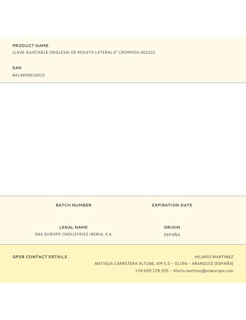 Llave ajustable de moleta lateral cromada, 150 mm