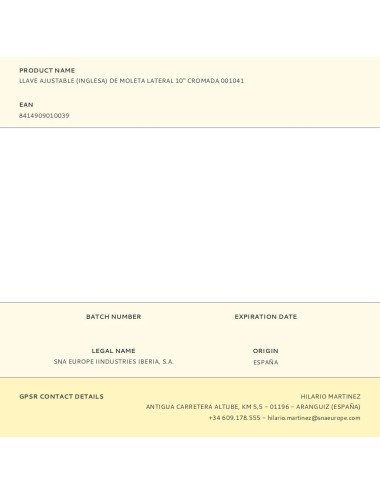 Llave ajustable de moleta lateral cromada, 250 mm