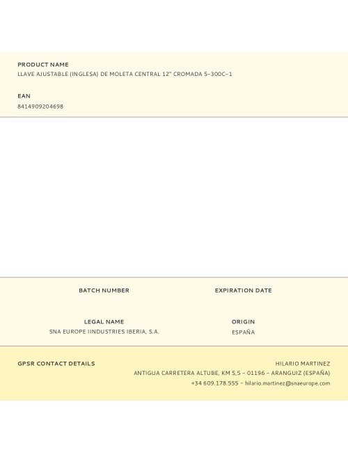 Llave ajustable (inglesa) de moleta central 12" cromada 5-300c-1