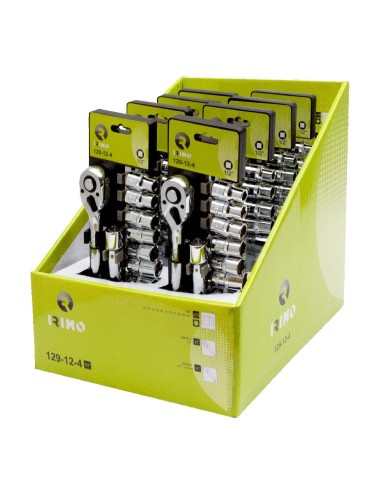 Juego carraca 1/2", 10 vasos (10-24mm) alargadera 125mm y carraca 129-12-4