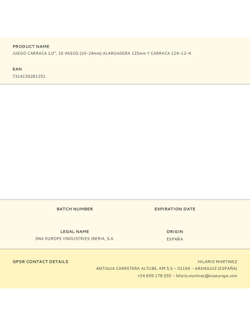 Juego carraca 1/2", 10 vasos (10-24mm) alargadera 125mm y carraca 129-12-4