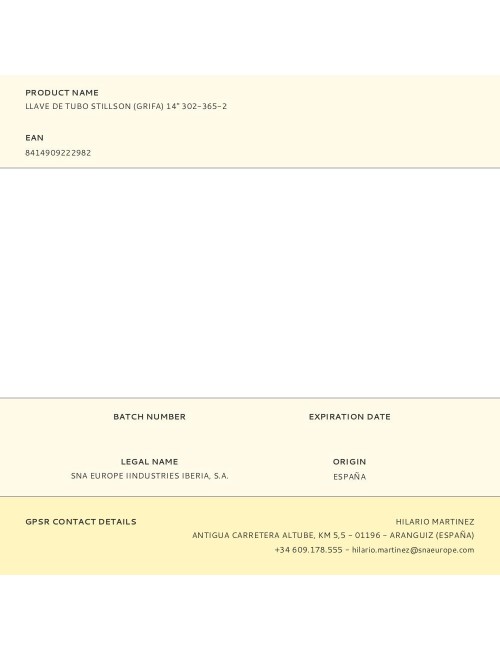 Llave de tubo stillson (grifa) 14" 302-365-2